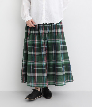 布帛ジャカードチェック タックスカート(グリーン-ONESIZE)