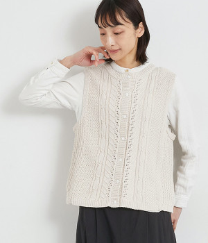 コットン ミックス編みニットベスト(アイボリー-ONESIZE)