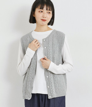 コットン ミックス編みニットベスト(ライトグレー-ONESIZE)