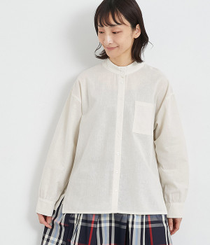 コットンリネン スタンドカラーシャツ(アイボリー-ONESIZE)