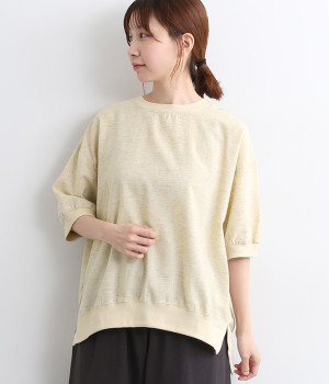 コットンリネンリブ付きブラウス(ナチュラル-ONESIZE)