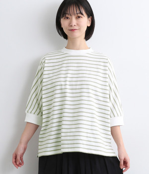 コットン ドルマンスリーブボーダーカットソー(カーキ-ONESIZE)