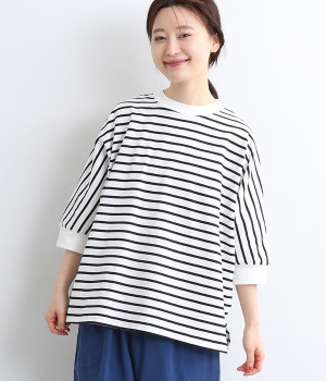 コットン ドルマンスリーブボーダーカットソー(ブラック-ONESIZE)