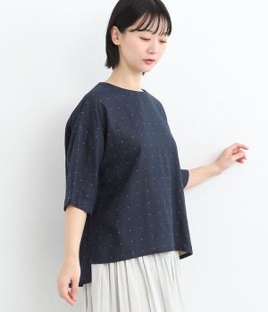 コットン ダブルガーゼ ドットブラウス(ネイビー-ONESIZE)