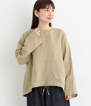 リネン　裾ドロストブラウス(ダークベージュ-ONESIZE)