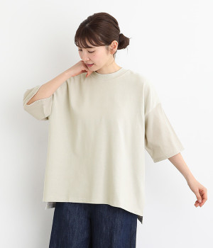 OEコットン天竺 異素材切替モックネックTシャツ(ライトグレー-ONESIZE)