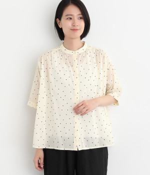 コットンボイル シャーリングドット柄ブラウス(アイボリー-ONESIZE)