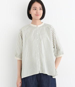 布帛ストライプアソート ラグラン前あきブラウス(アイボリー-ONESIZE)