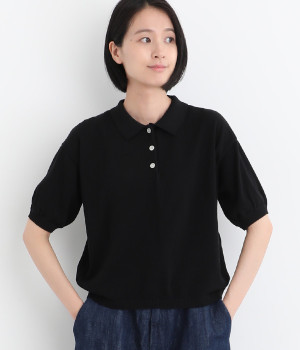 ドライタッチ コットン 5分袖ニットポロシャツ(ブラック-ONESIZE)