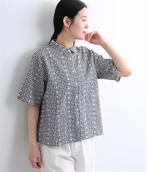 コットン 小花柄総刺繍 シャツ(ブラック-ONESIZE)