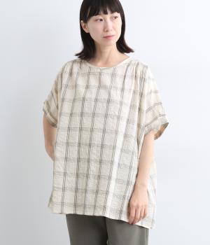 コットンサッカー 先染チェックドルマンブラウス(アイボリー-ONESIZE)