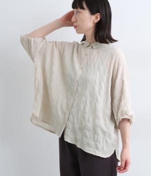 コットン 前あき6分袖バルーンスリーブブラウス(ダークアイボリー-ONESIZE)