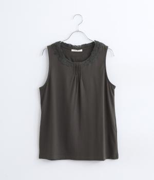 コットンケミカルレースコンビ タンクトップ(チャコールグレー-ONESIZE)