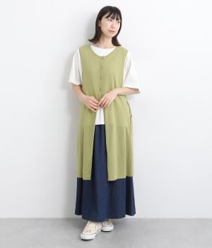 リネン混 薄手ニットベスト(カーキ-ONESIZE)