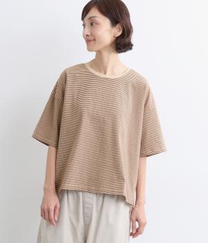 OEコットン天竺 ボーダーゆったりTシャツ(オレンジ-ONESIZE)