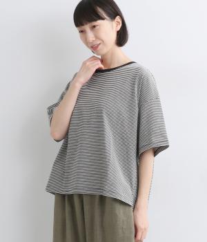 OEコットン天竺 ボーダーゆったりTシャツ(ブラック-ONESIZE)