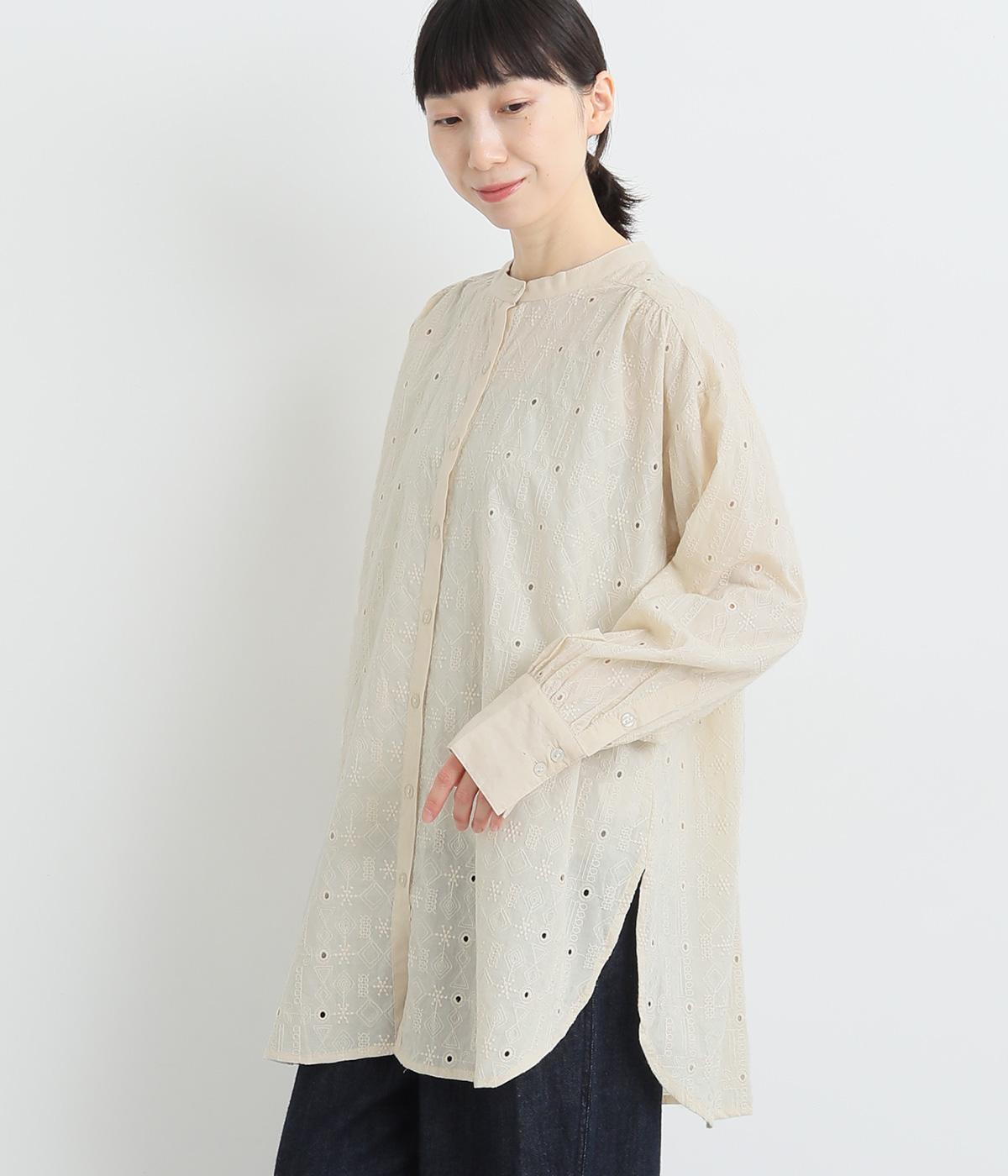 キャンブリック刺繍 前あきチュニックシャツ(アイボリー-ONESIZE)