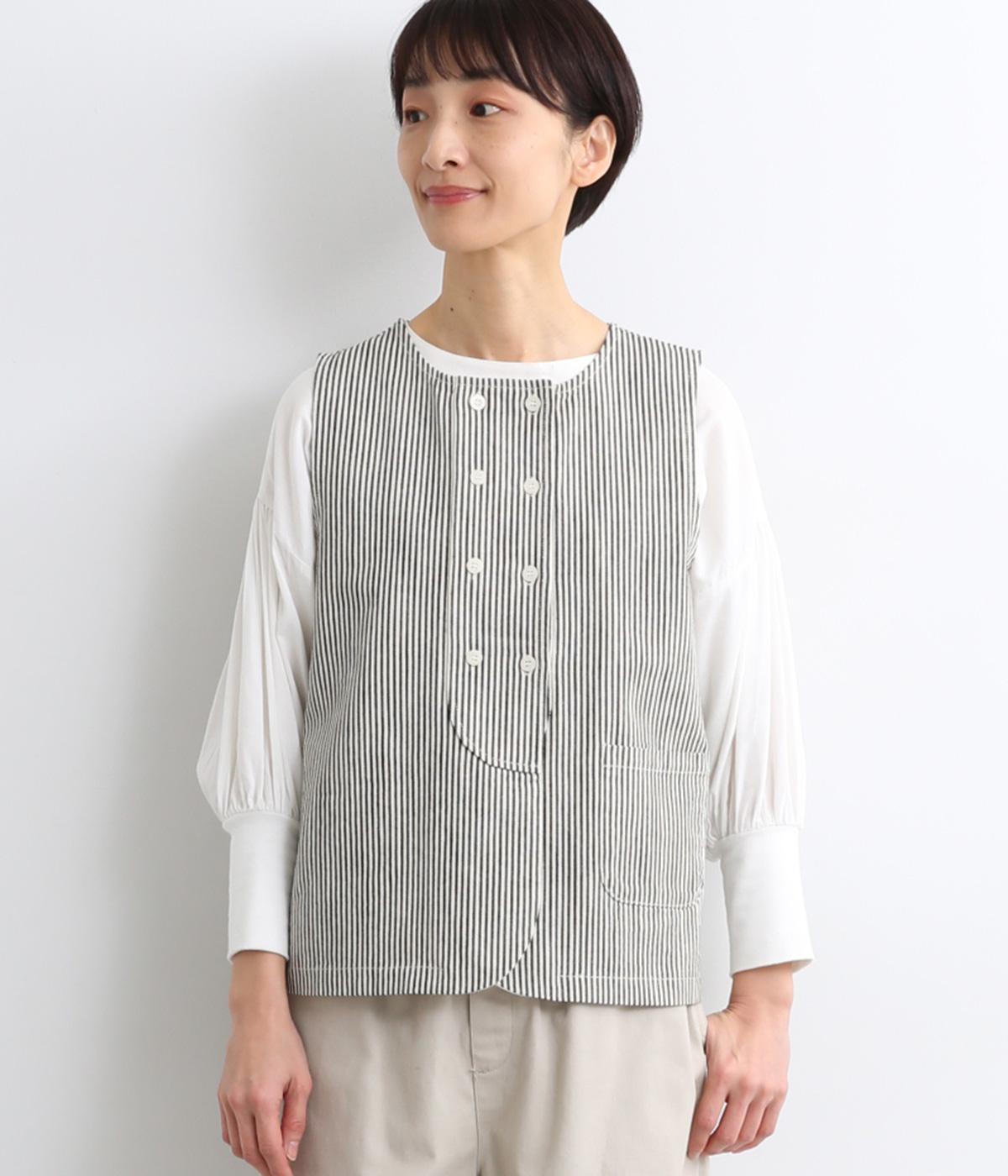 9.3ozタテスラブ入りダブル釦前開きベスト(アイボリー-F)