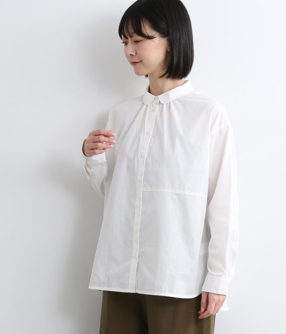 先染めコットン布帛長袖ブラウス(ホワイト-F)