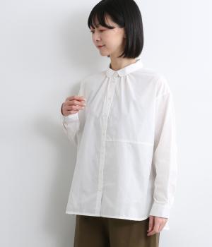 先染めコットン布帛長袖ブラウス(ホワイト-F)