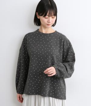 T/C裏シャギードットプリントカットソー(チャコール杢-F)