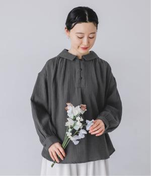 コットンWガーゼセーラーカラーブラウス(チャコール-F)