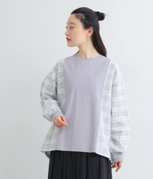 布帛×チェック切替プルオーバー