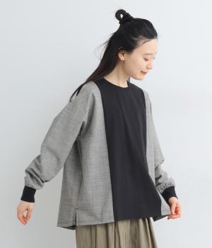 布帛×チェック切替プルオーバー(ブラック-F)