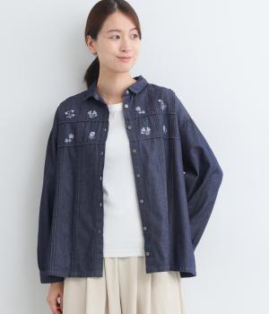 5．4ｏｚデニム刺繍ブラウス(ネイビー-F)