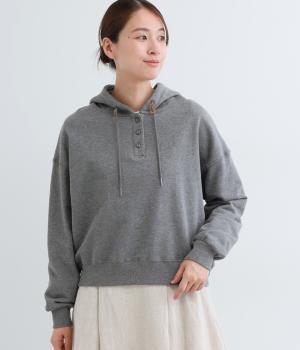 コットン裏毛フード付きプルオーバー