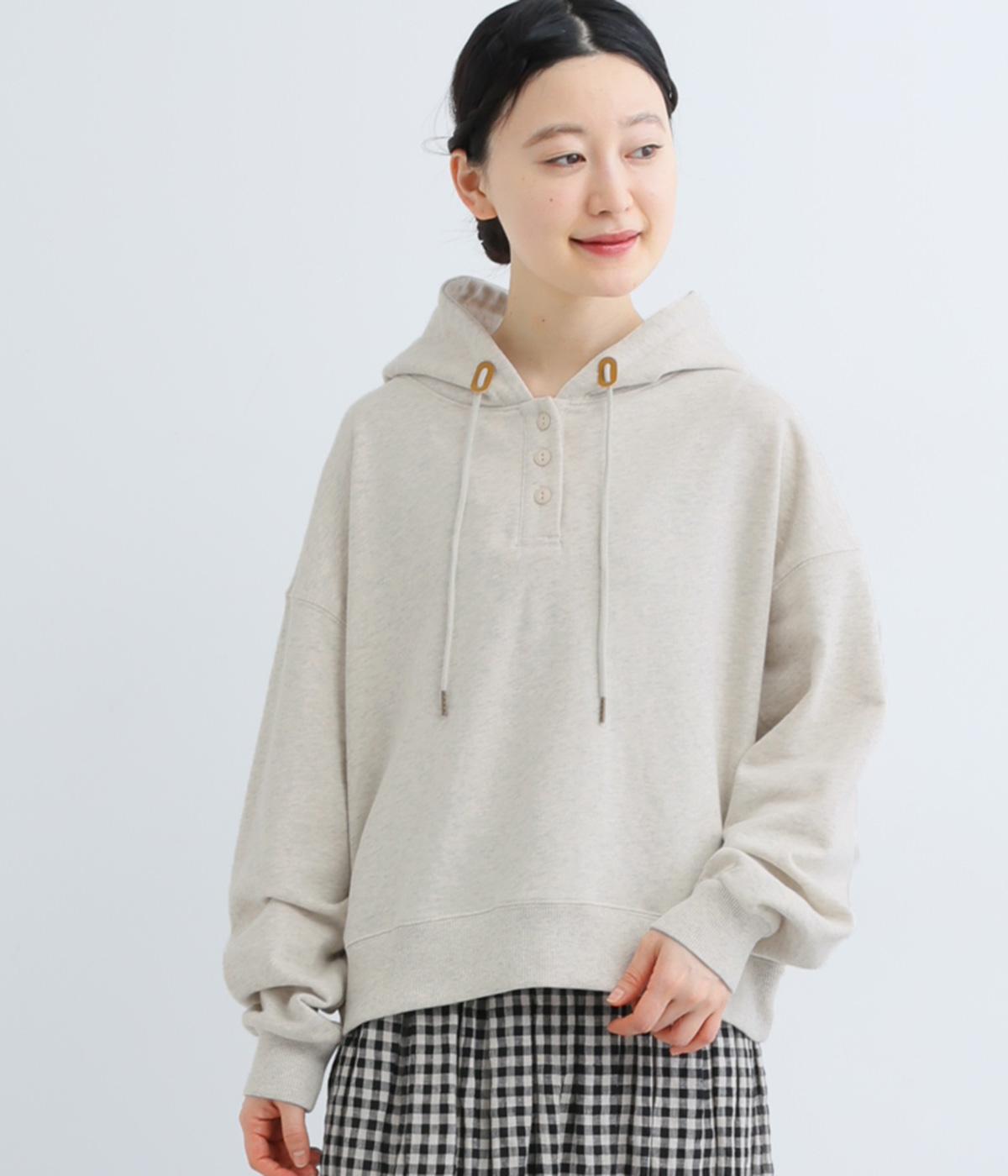 コットン裏毛フード付きプルオーバー(ライトグレー-F)