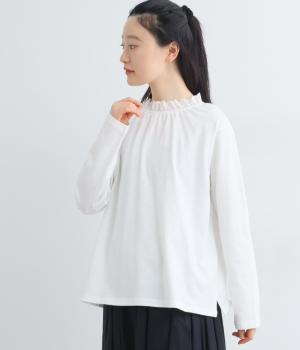 コットンスラブ天竺　レースネックカットソー(アイボリー-F)