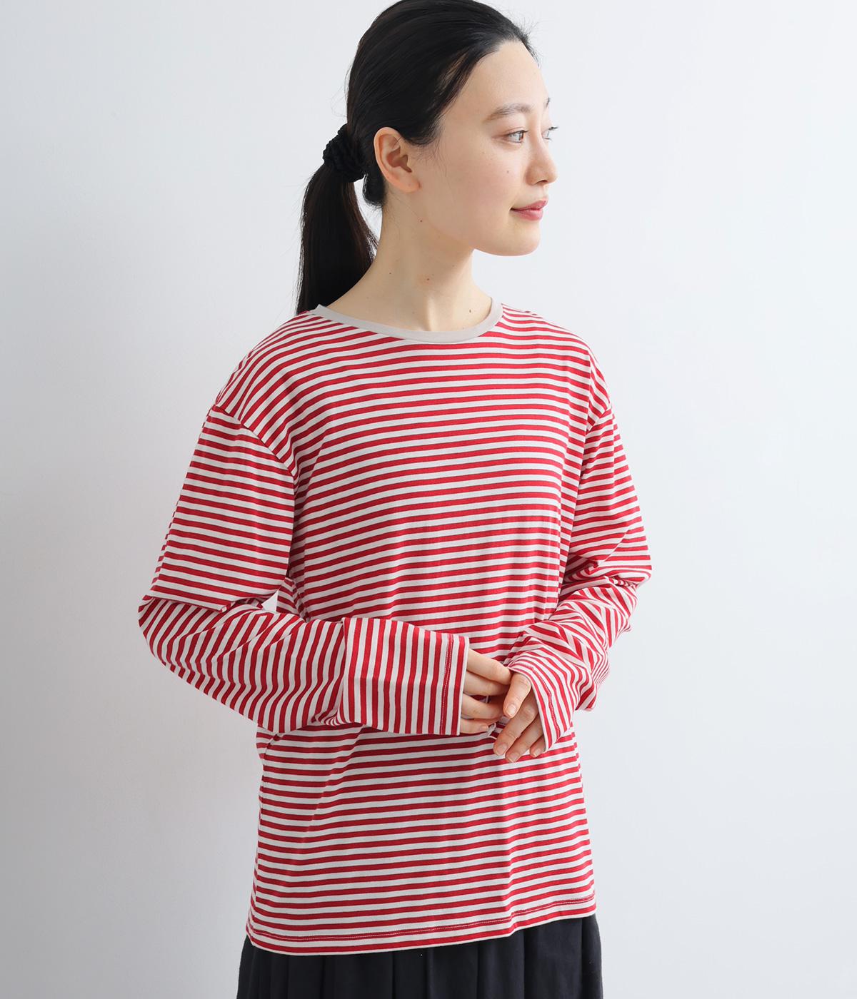 フレンチボーダーTシャツ(レッド-F)