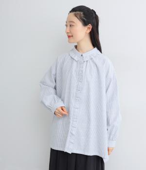 コットンスラブストライプ　フリル付きチュニック
