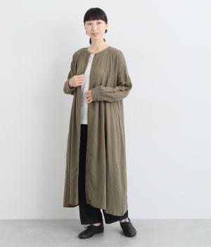 コットンシアサッカー 切替レースワンピース(カーキ-ONESIZE)