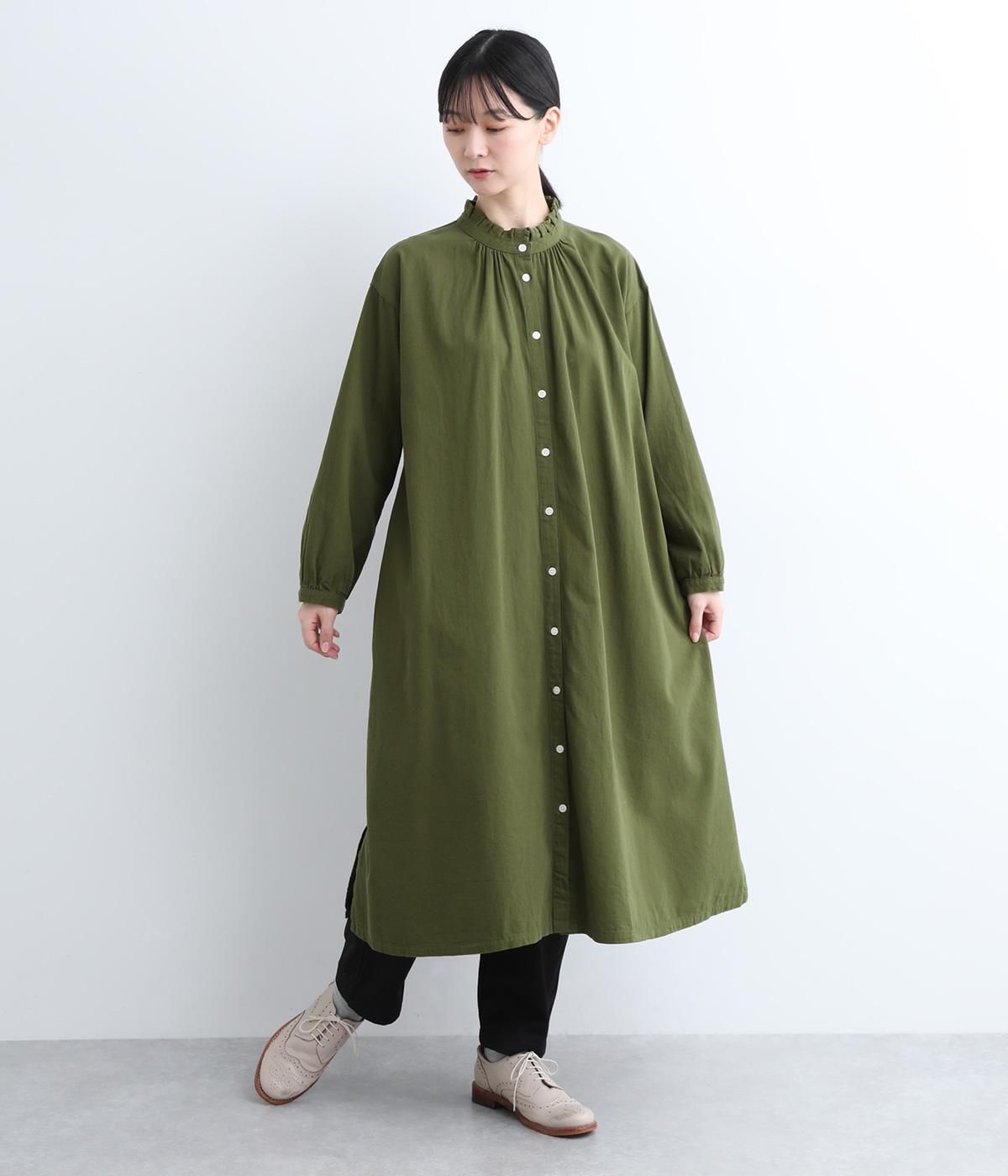 タックフリルつき前開きワンピース(カーキ-F)