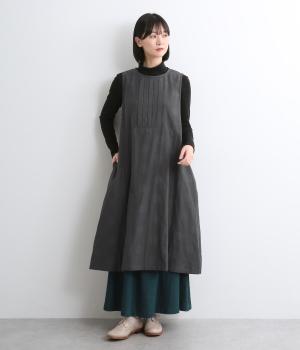 二重織りC/T布百ジャカードドット柄ノースリーブワンピース(ダークグレー-F)