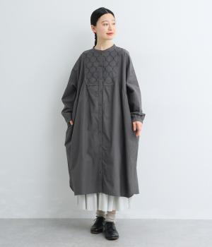 コットンリネン刺繍ヨークワンピース(ダークグレー-F)
