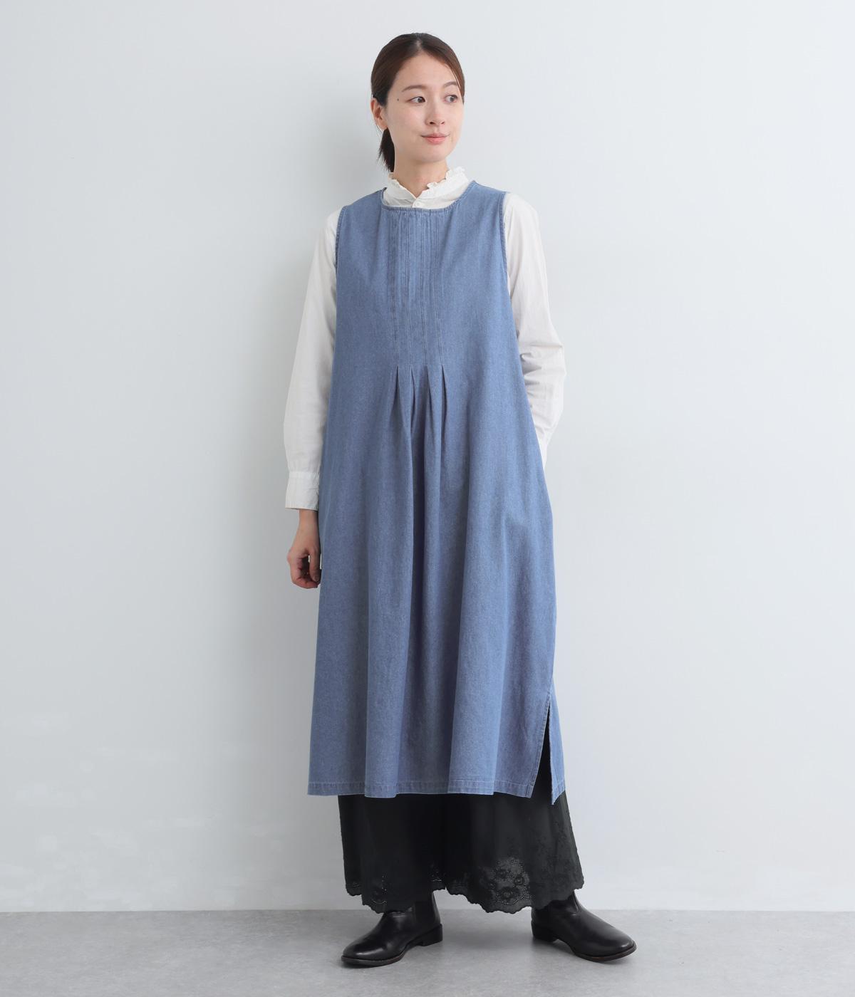 5．4ｏｚタックデニムワンピース(ブルー-F)