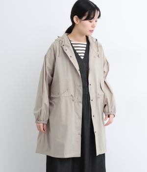 コットンワッシャーフード付きコート(ベージュ-F)