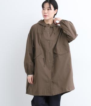 コットンワッシャーフード付きコート(ブラウン-F)