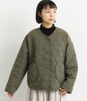 中綿前開き雲形キルティングコート(カーキ-F)