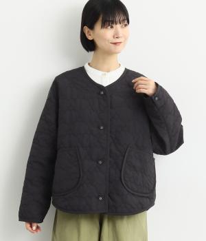 中綿前開き雲形キルティングコート(チャコール-F)