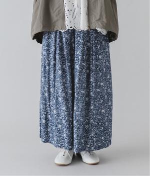 表起毛花柄プリント8分丈フレアパンツ(ネイビー-F)