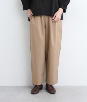 ツイル無地9分丈ワイドテーパードパンツ(ベージュ-F)