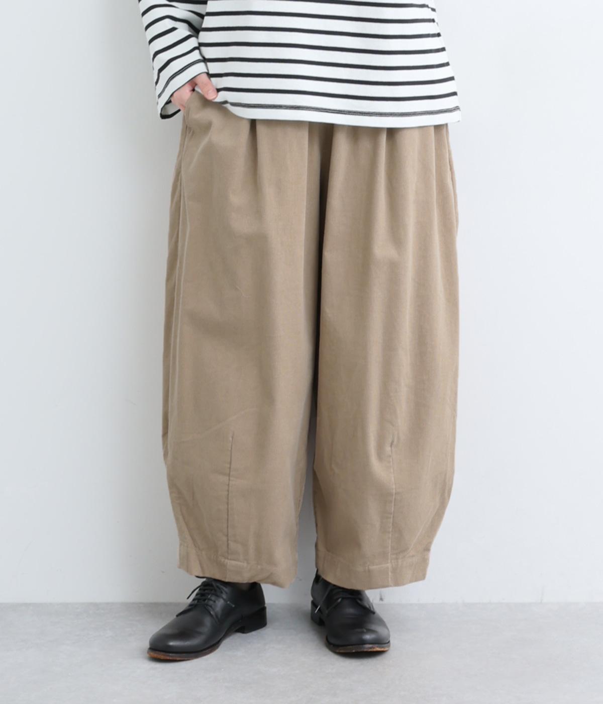 コットン細コーデュロイタック9分丈バルーンパンツ(ダークベージュ-F)