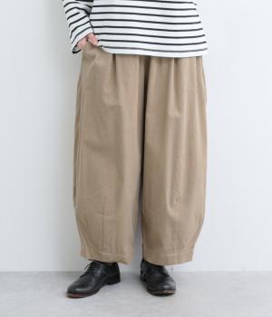 コットン細コーデュロイタック9分丈バルーンパンツ(ダークベージュ-F)