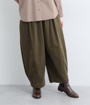 コットン細コーデュロイタック9分丈バルーンパンツ(カーキ-F)