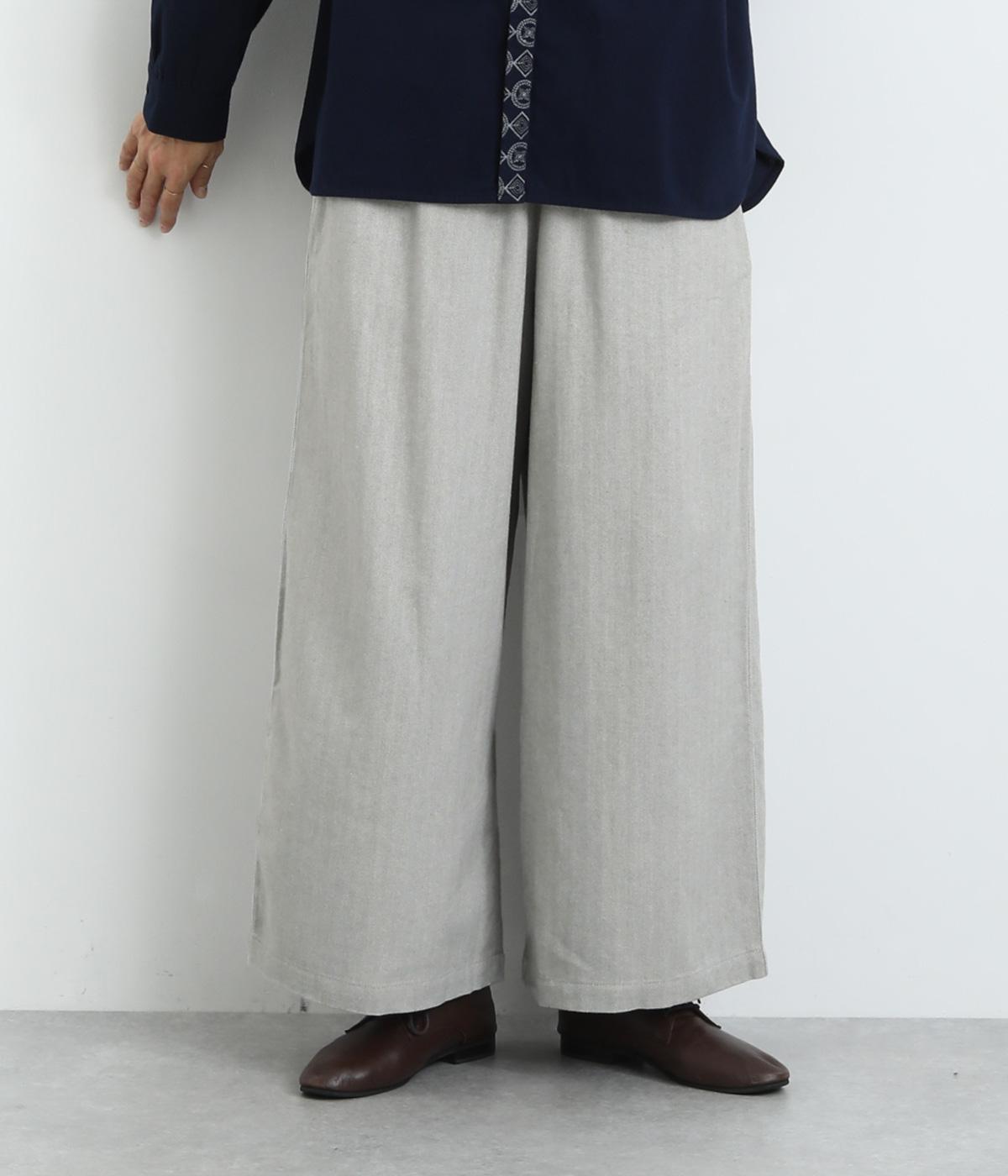 表起毛コットンシャンブレーヘリンボーンセミワイドパンツ(ライトグレー-F)