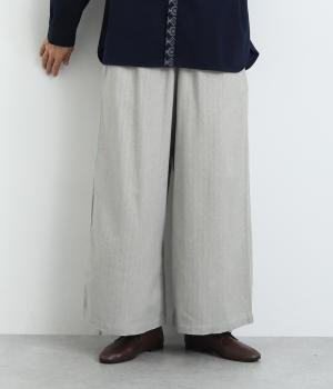 表起毛コットンシャンブレーヘリンボーンセミワイドパンツ(ライトグレー-F)